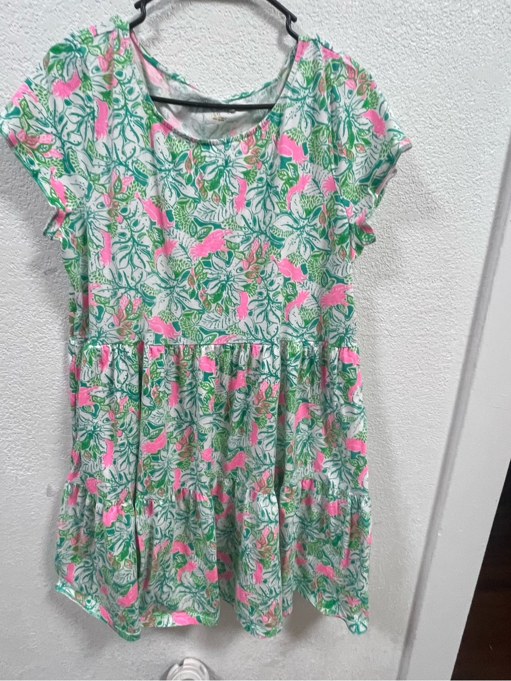 Lilly Pulitzer Geanna Short Sleeve Dress Botanical Green Just Wing It XL